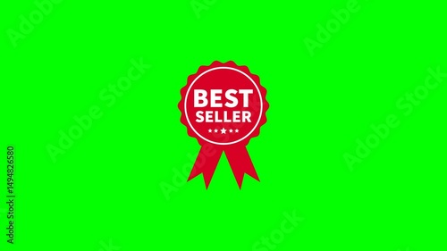 Animated Red Best Seller Badge Ribbon on Green Screen, Loopable Motion Graphic for E-Commerce, Advertising & Promotional Videos