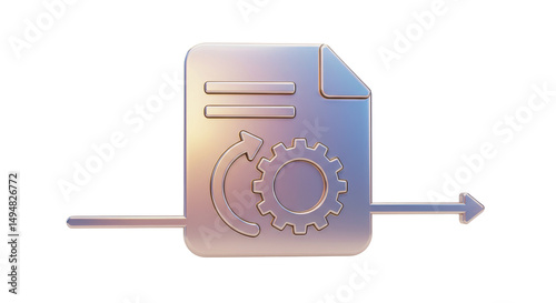 Isolated Document with Gear and Arrow Symbolizing Workflow