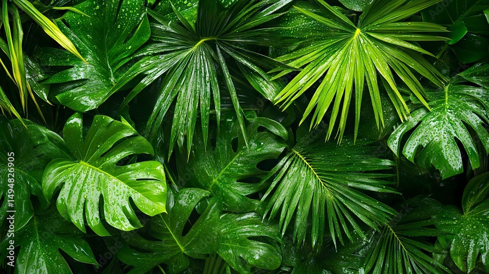 Lush Tropical Leaves Background with Water Droplets for Nature Wallpapers Lush Tropical Leaves Background with Water Droplets for Nature Wallpapers