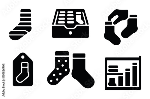 Sock and footwear silhouette icons set – flat, filled, apparel and fashion symbols