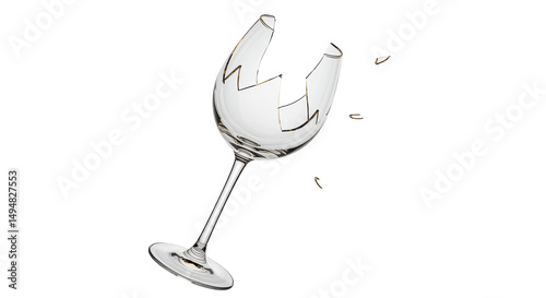 Isolated Broken Wine Glass Shattered Glassware
