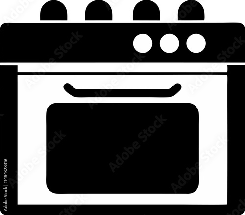 Oven With Mitt Silhouette Vector Illustration 