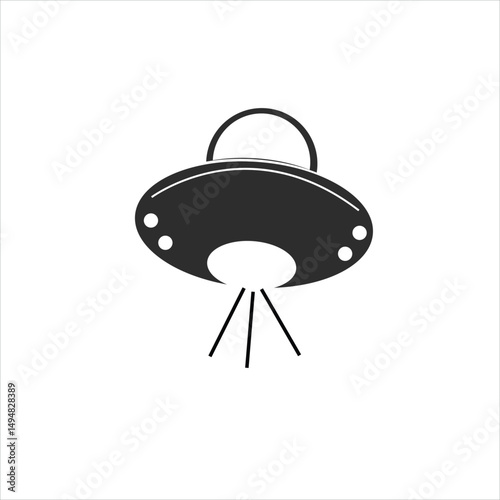 UFO beaming up human silhouette framed inside triangle shaped sci-fi themed logo


