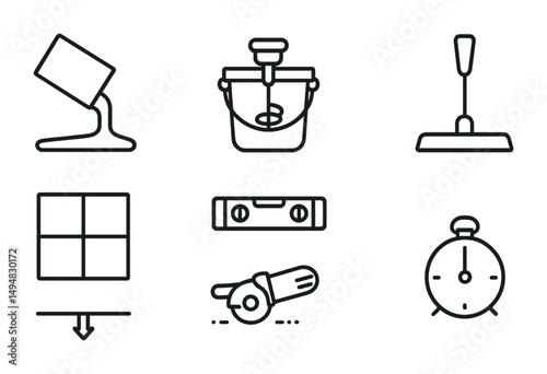 Construction tools line icons set – equipment, building, toolbox essentials