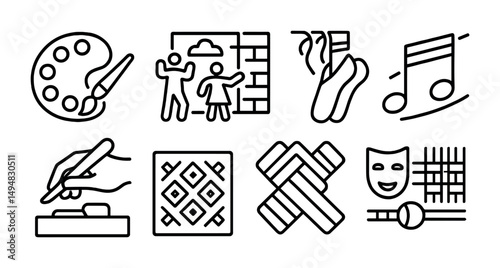 Arts and crafts line icons set – creative, outline, design and diy symbols
