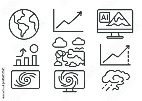 Climate and weather icons set – line, linear, meteorological and forecast symbols