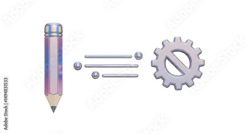 Isolated Pencil with List Lines and Gear Icon Conceptual