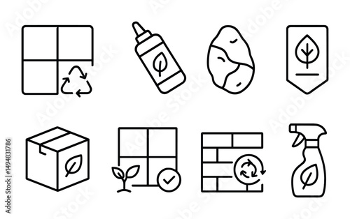 Eco-friendly outline icons set – linear, sustainable and green design symbols