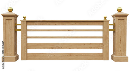 Isolated Wooden Fence with Golden Post Caps Barrier