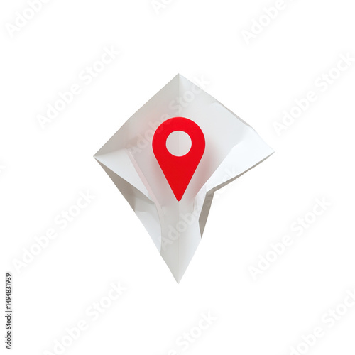 Red location pin on a white paper background, symbolizing navigation and mapping concepts in a modern, minimalist style. on transparent background Free Download Red location pin on a white paper background, symbolizing navigation and mapping concepts in a modern, minimalist style. on transparent background - GFXLoad