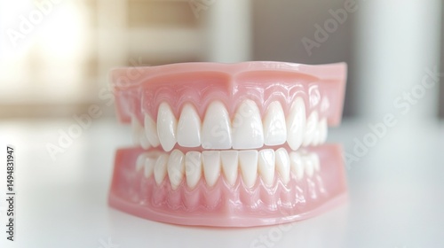 Wallpaper Mural Dentures showing healthy gums and perfect teeth on white table Torontodigital.ca