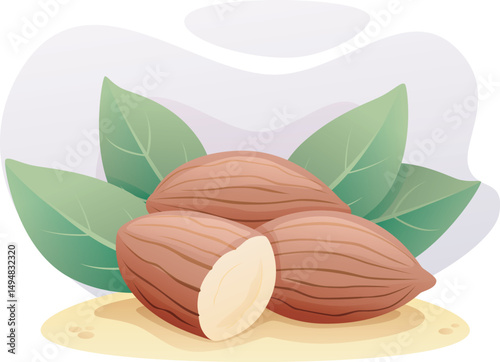 almond with leaves vector illustration 