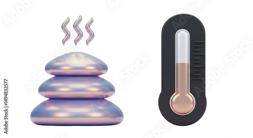 Isolated Spa Hot Stones and Thermometer Duo
