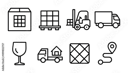 Logistics and delivery outline icons set – flat, line, transport symbols