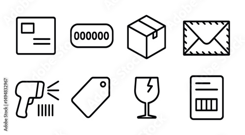 Shipping and delivery outline icons set – line, silhouette, logistics and packaging symbols