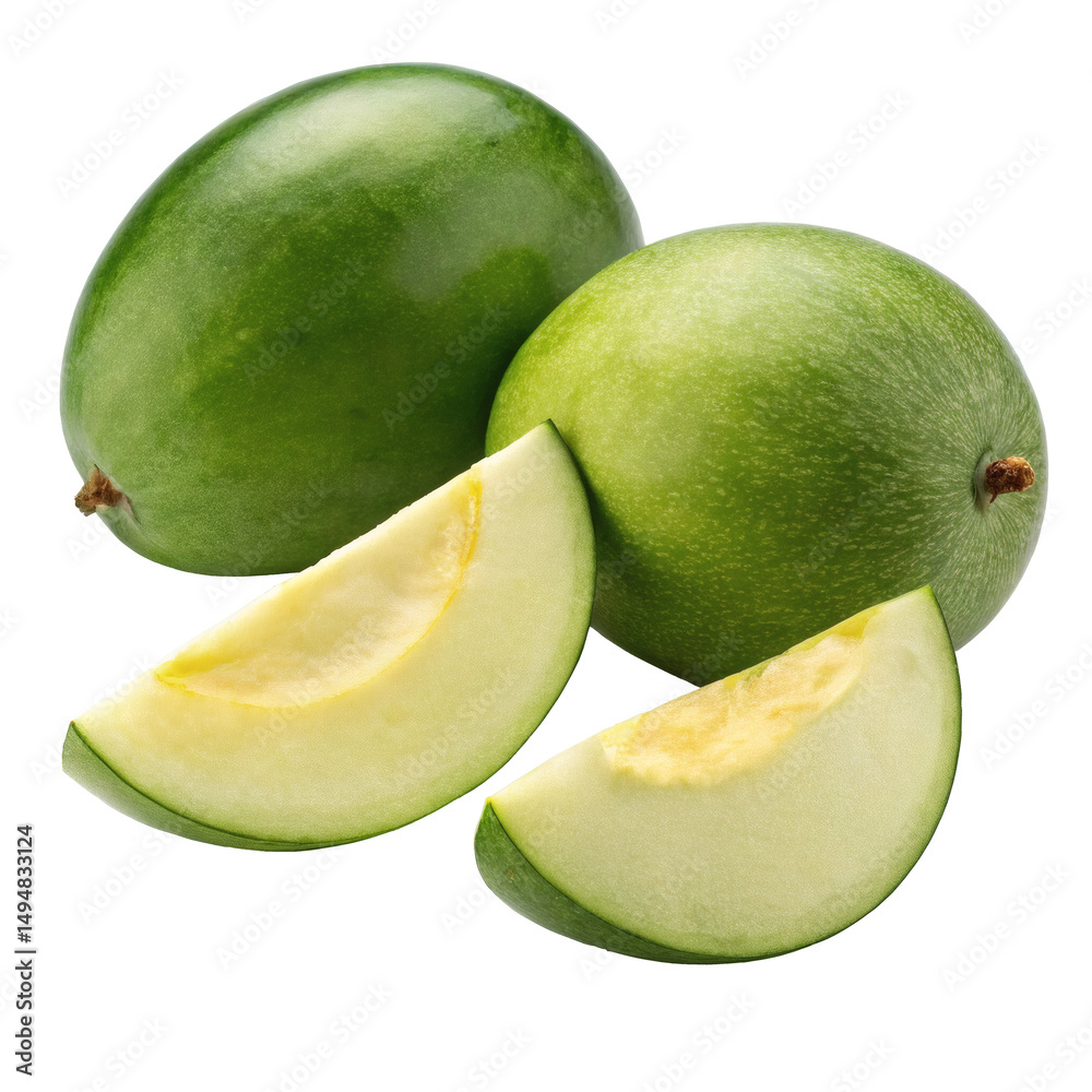 Green mangoes on transparent background. Green mangoes on transparent background.