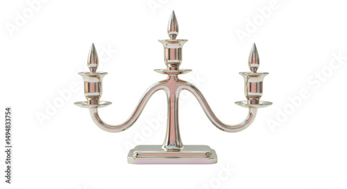 Isolated Silver Candelabra with Three Candle Holders