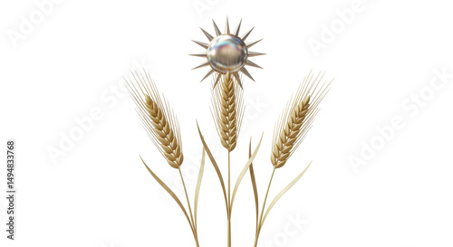 Isolated Golden Wheat Stalks with Sun Symbol