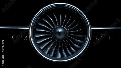 A simple and minimalist illustration of an aircraft engine, with the fan blades visible against a black background
