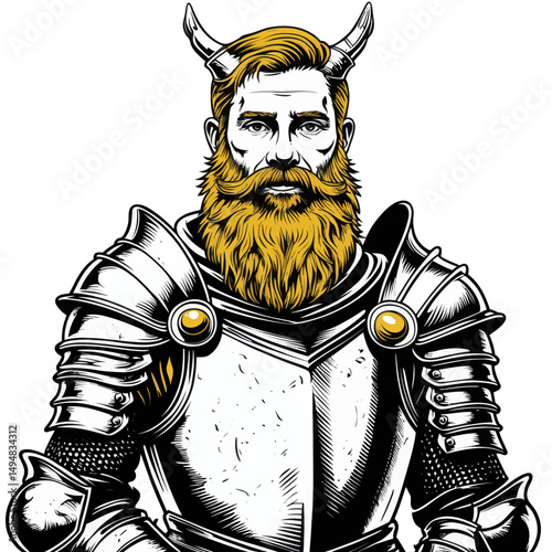 Horned Warrior Graphic Illustration. Viking style design.