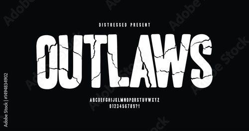 OUTLAWS: A font that fights dirty. Heavy, textured, and ripped like a rebel’s manifesto. Letterpress grit meets vandal edges, perfect for designs that refuse to play nice. A-Z chaos in vector
