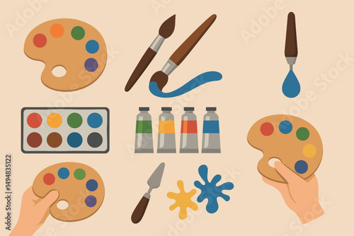 Art and painting icons set – flat, creative design and artist tools collection