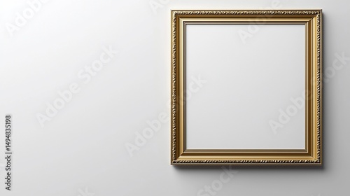 Gold picture frame on white wall
