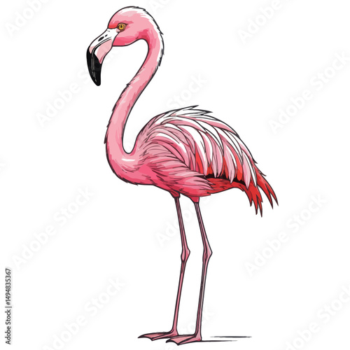 Pink Flamingo Sketch Isolated. tropical bird illustration. Exotic wildlife artwork