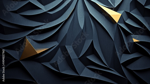 Dark Abstract Geometric Background with Gold Accents and Paper Texture