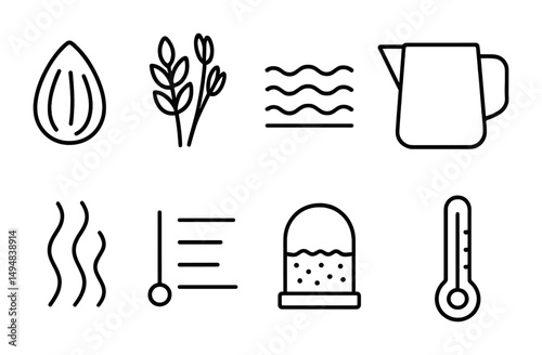 Food and cooking outline icons set – recipe guide, culinary tools, kitchen symbols