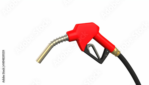 Red fuel nozzle on a white background, ready for use at a gas station, emphasizing convenience