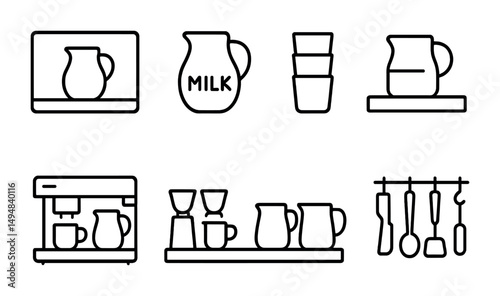 Minimalist kitchen line icons set – outline, cooking, culinary and kitchenware symbols