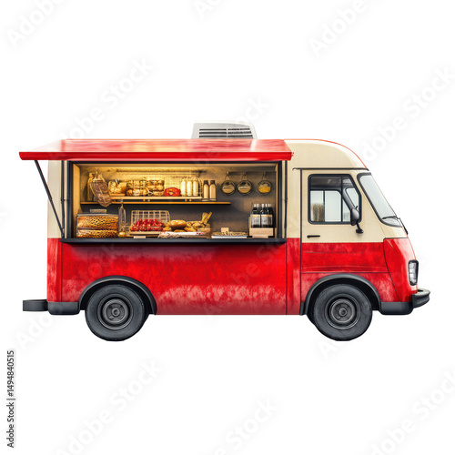 Vibrant Food Truck Offering Delicious Snacks and Refreshments in a Lively Urban Setting on transparent background