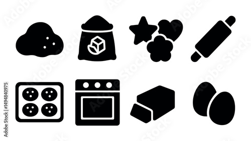 Baking and cooking solid icons set – filled, kitchen utensils and recipe symbols