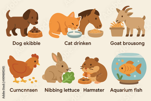 Pet care icons set – flat, filled, animal and feeding symbols collection