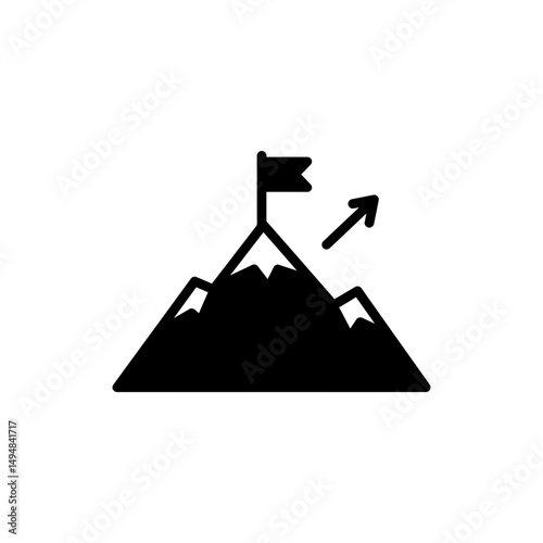 Mountain Peak with Goal Flag and Arrow Icon Representing Target