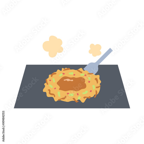 もんじゃ焼き。フラットなベクターイラスト。
Monjayaki. Flat vector illustration.