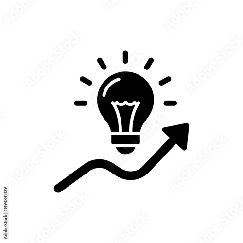 Upward Curve Ending in Lightbulb Icon Representing Innovation