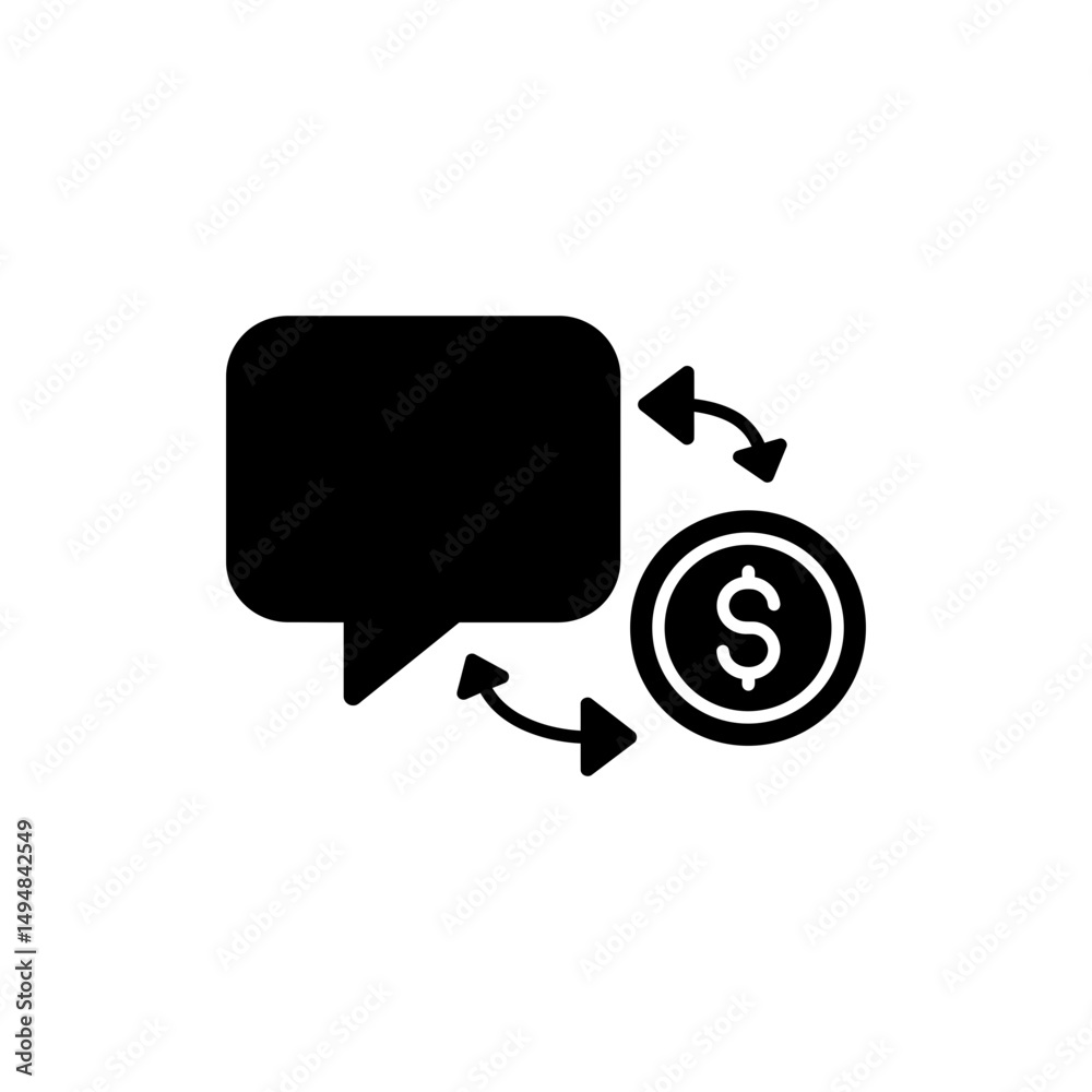 Fototapeta premium Coin and Arrow Inside Chat Bubble Showing Financial Conversation