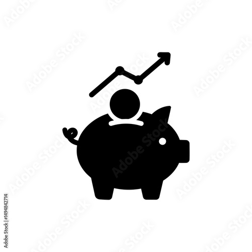 Piggy Bank with Coin and Graph Line Icon