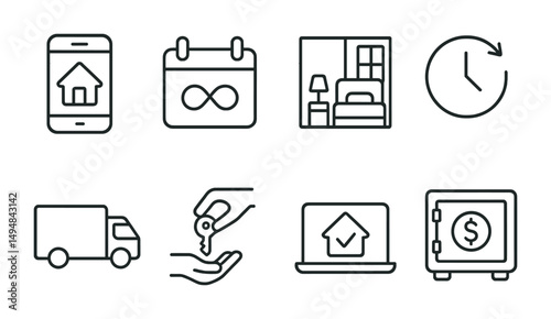 Real estate and rental icon set – outline, linear, home and property symbols