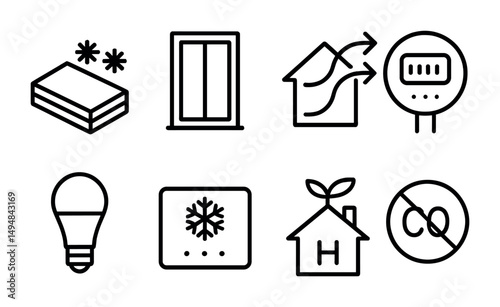 Energy efficiency and smart home concept icons for sustainable living design