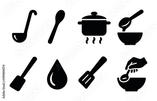 Cooking and kitchen silhouette icons set – filled, solid, culinary utensil symbols