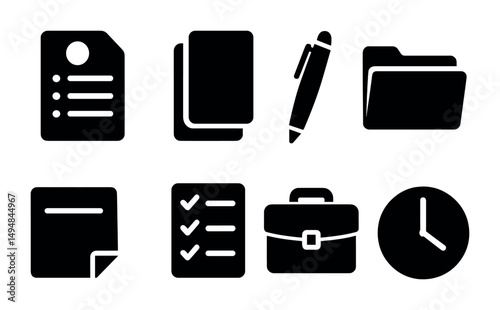 Office and productivity icons set – solid, filled, business and work essentials