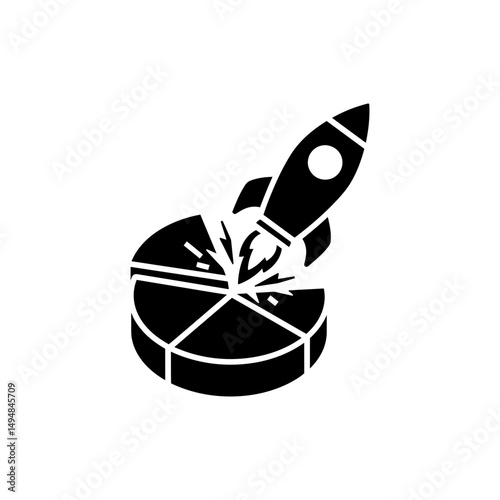 Rocket Breaking Through Pie Chart Representing Explosive Business Growth