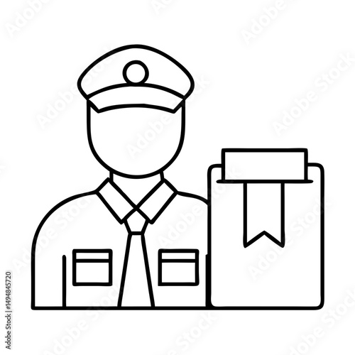 Customs officer icon with checklist. Cargo inspection officer illustration shows uniformed man holding clipboard. This simple icon is perfect for customs, import, export