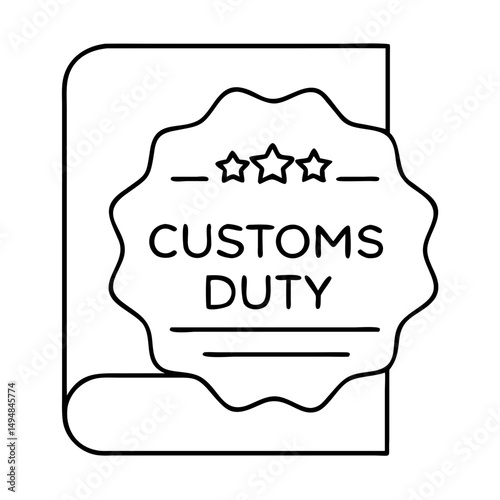 Customs duty notice with three stars seal and document.  Official customs duty announcement with important information and details.  