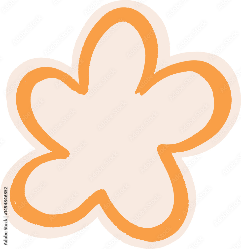 Fototapeta premium Playful Orange Flower Doodle – Hand-Drawn Floral Icon in Cartoon Style