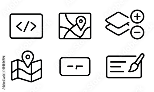 Web development outline icons set – linear, minimal, coding and user interface graphics