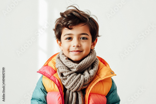 Smiling Child in Colorful Winter Jacket photo